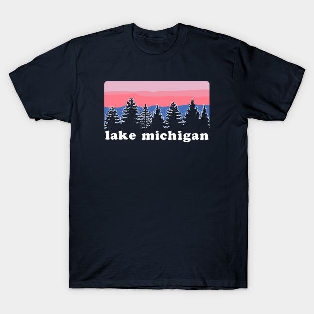 Lake Michigan Pine Tree Sunset T-Shirt by GreatLakesLocals